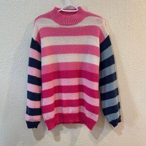 Listicle Striped Cowl Sweater - Pink, light pink, White, Navy, light blue